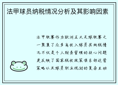 法甲球员纳税情况分析及其影响因素